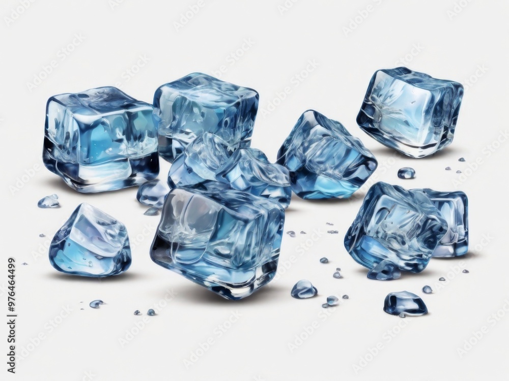 Crystal clear ice cubes scattered background Crystal clear ice cubes scattered background