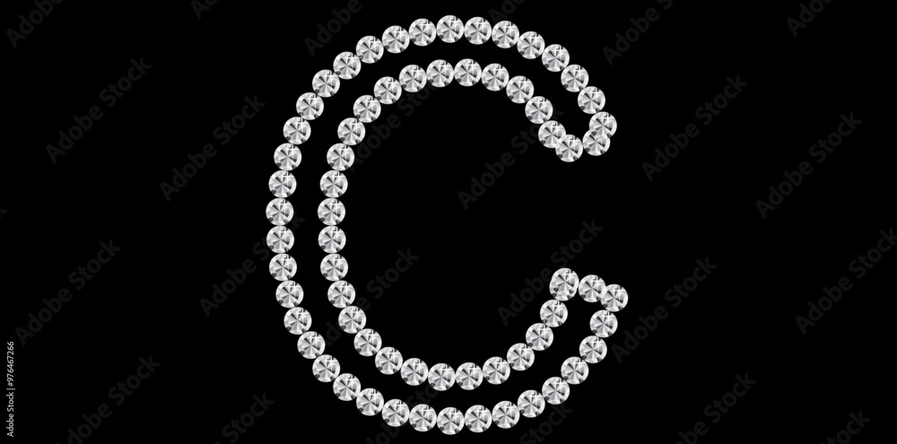 Silver Rhinestone Diamonds Alphabet Letter C Luxury Text Design Vector Illustration, Capital Diamonds Letter C On Black Background. Silver Rhinestone Diamonds Alphabet Letter C Luxury Text Design Vector Illustration, Capital Diamonds Letter C On Black Background.