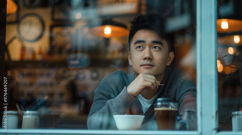 Man Contemplating Through Window Man Contemplating Through Window