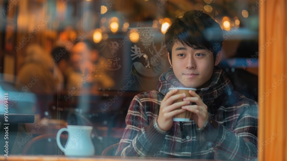 Young Man Enjoying Coffee in Cafe