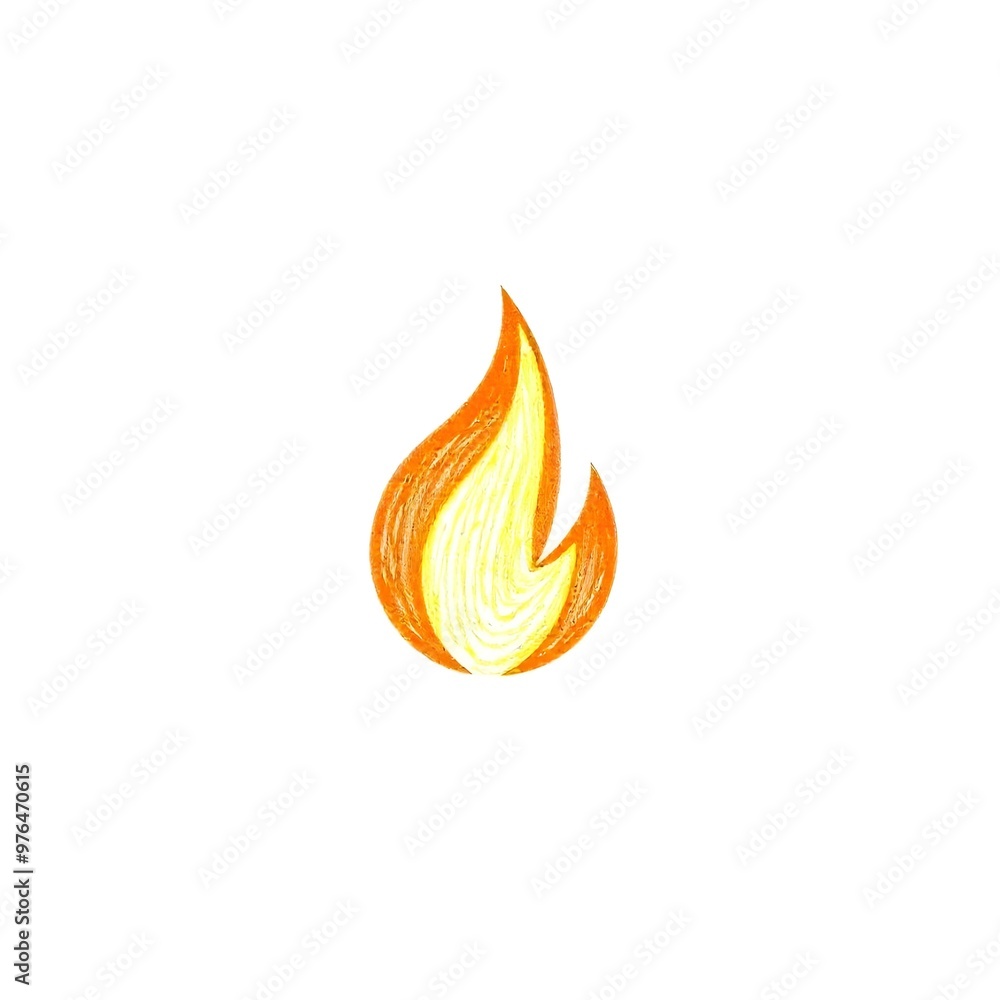 Flame icon, a simple stylized orange and yellow flame shape on a white background Flame icon, a simple stylized orange and yellow flame shape on a white background