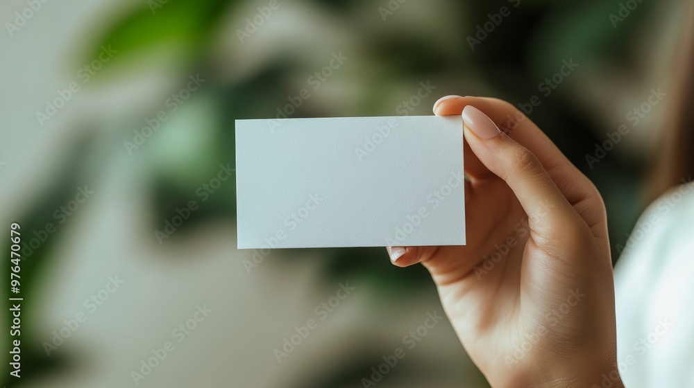 Woman hand holding a virtual business card or greeting card. Easy editable. Template design suitable for showing your product Woman hand holding a virtual business card or greeting card. Easy editable. Template design suitable for showing your product