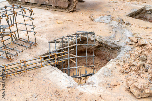 Prepare reinforcement column for pour concreat footing. photo