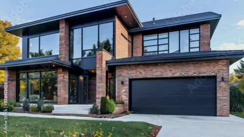 modern house with garden and garage 