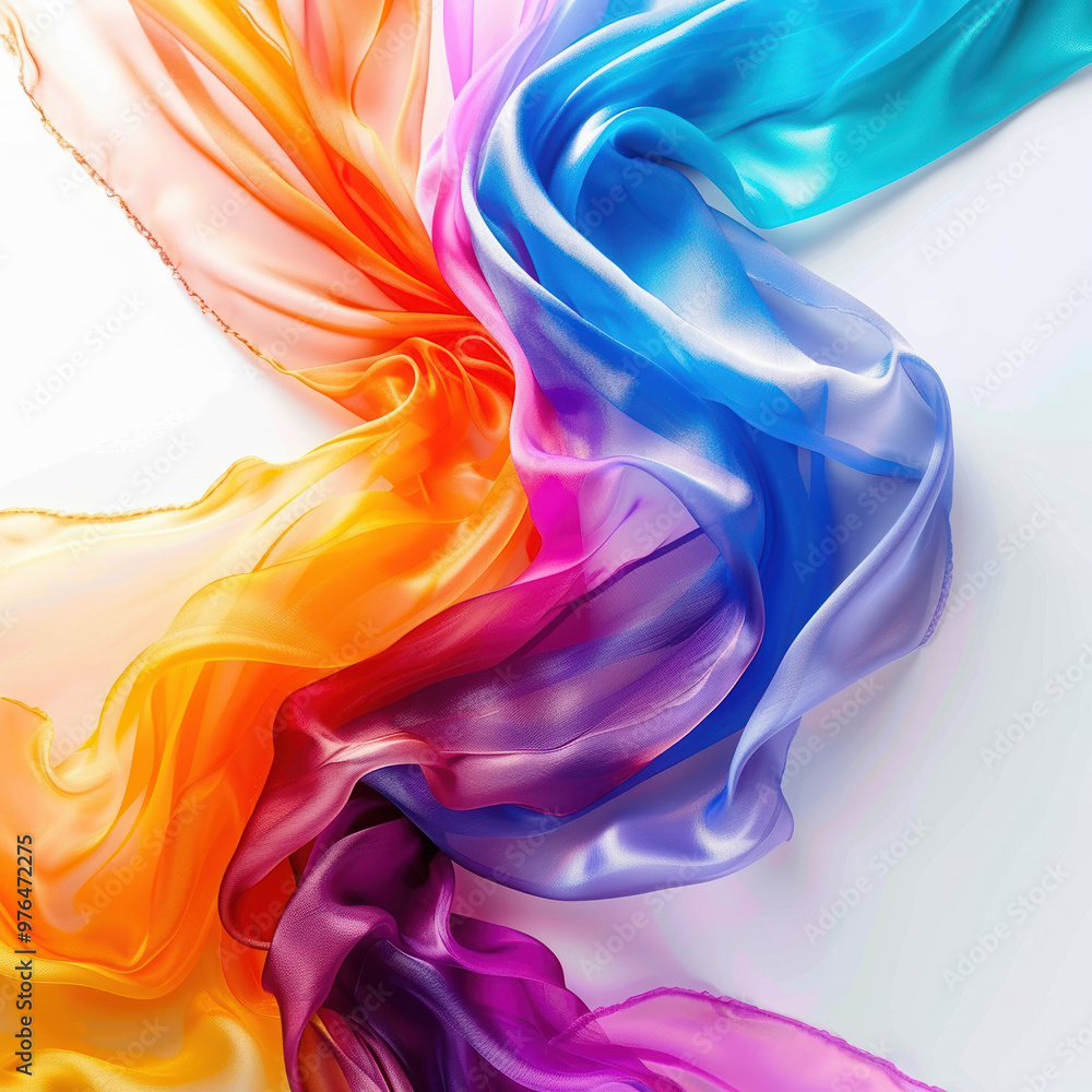 Obraz premium silk fabric colorful vibrant texture flowing abstract textile pattern smooth gradient bright hues art swirls rainbow soft delicate elegant multicolor artistic design 
