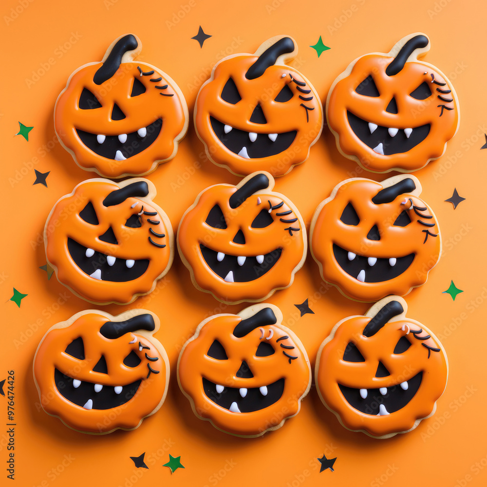 Jack O' Lantern Christmas Cookies on an orange Background Jack O' Lantern Christmas Cookies on an orange Background