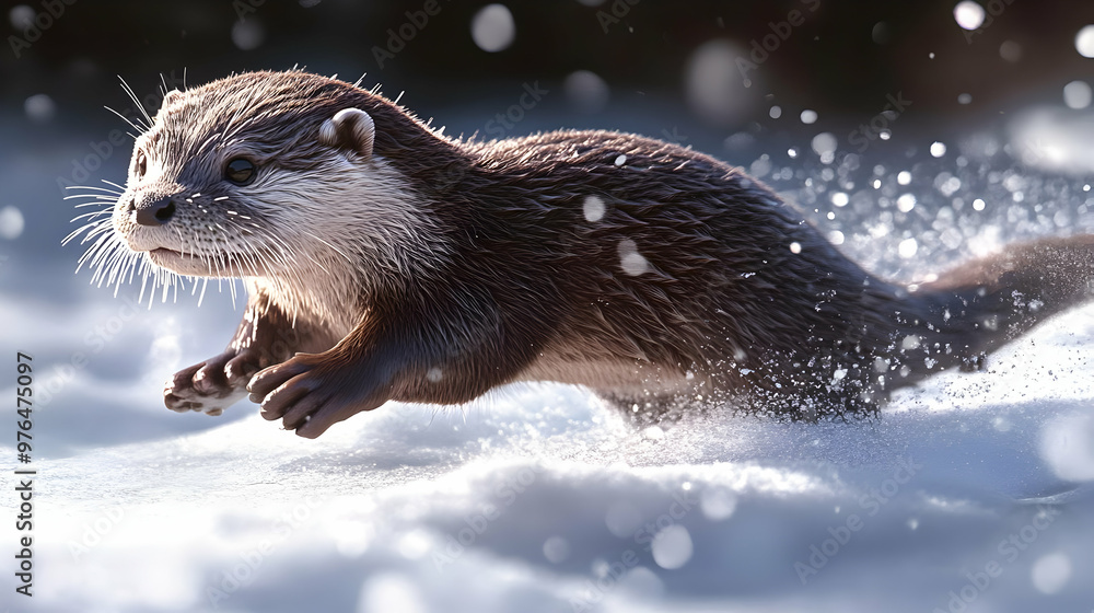 A playful otter leaps through the snow, capturing the essence of winter joy and wildlife movement in a stunning action shot. A playful otter leaps through the snow, capturing the essence of winter joy and wildlife movement in a stunning action shot.