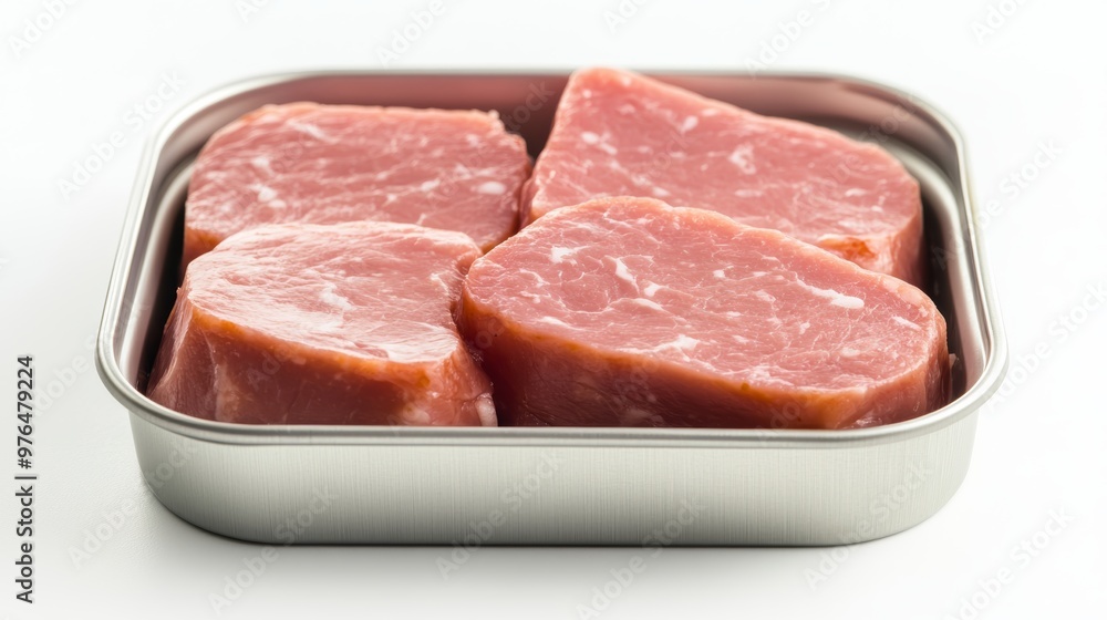 Luncheon meat of canned meat on white background Luncheon meat of canned meat on white background