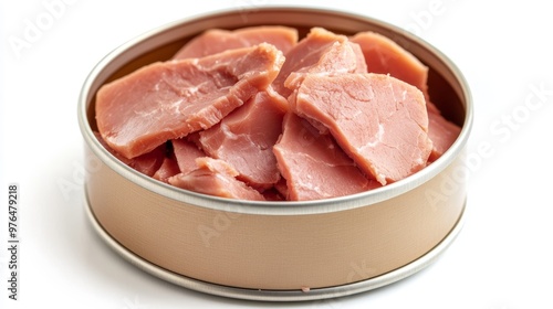Luncheon meat of canned meat on white background
