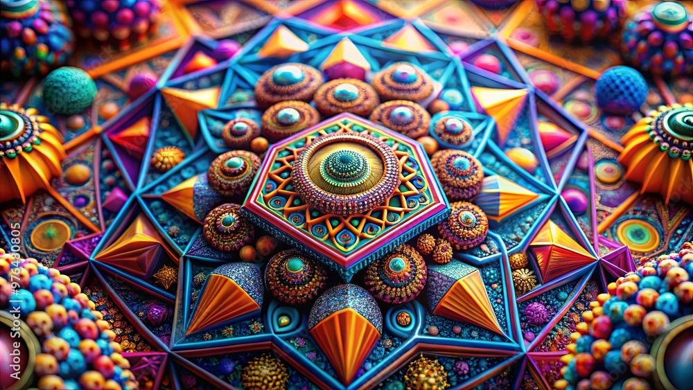 Vivid close-up of an intricate abstract art piece with geometric shapes Vivid close-up of an intricate abstract art piece with geometric shapes