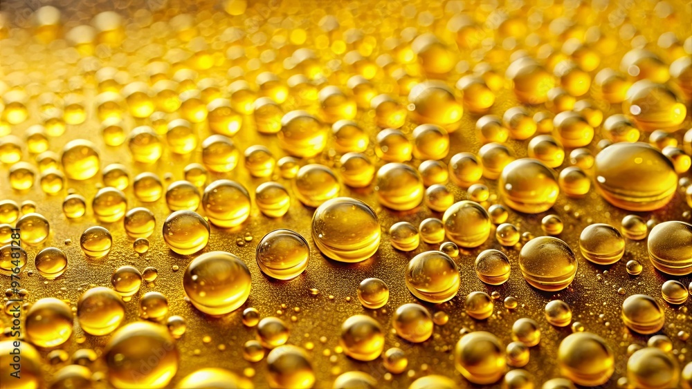 Close-up of vibrant yellow substance with sparkling water droplets at the bottom Close-up of vibrant yellow substance with sparkling water droplets at the bottom