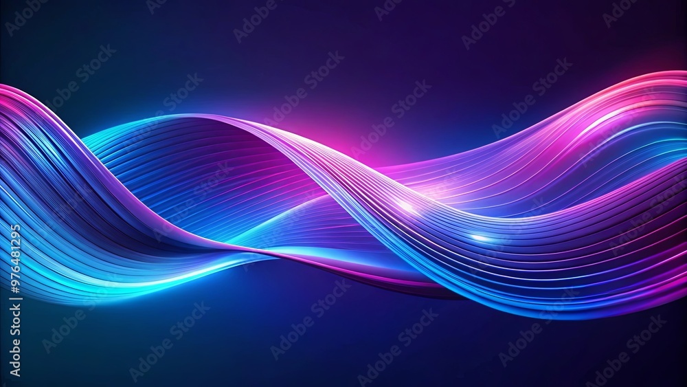 Wavy flowing curve pattern with blue, purple, and pink particles on background, symbolizing technology, science, music, and modernity Wavy flowing curve pattern with blue, purple, and pink particles on background, symbolizing technology, science, music, and modernity