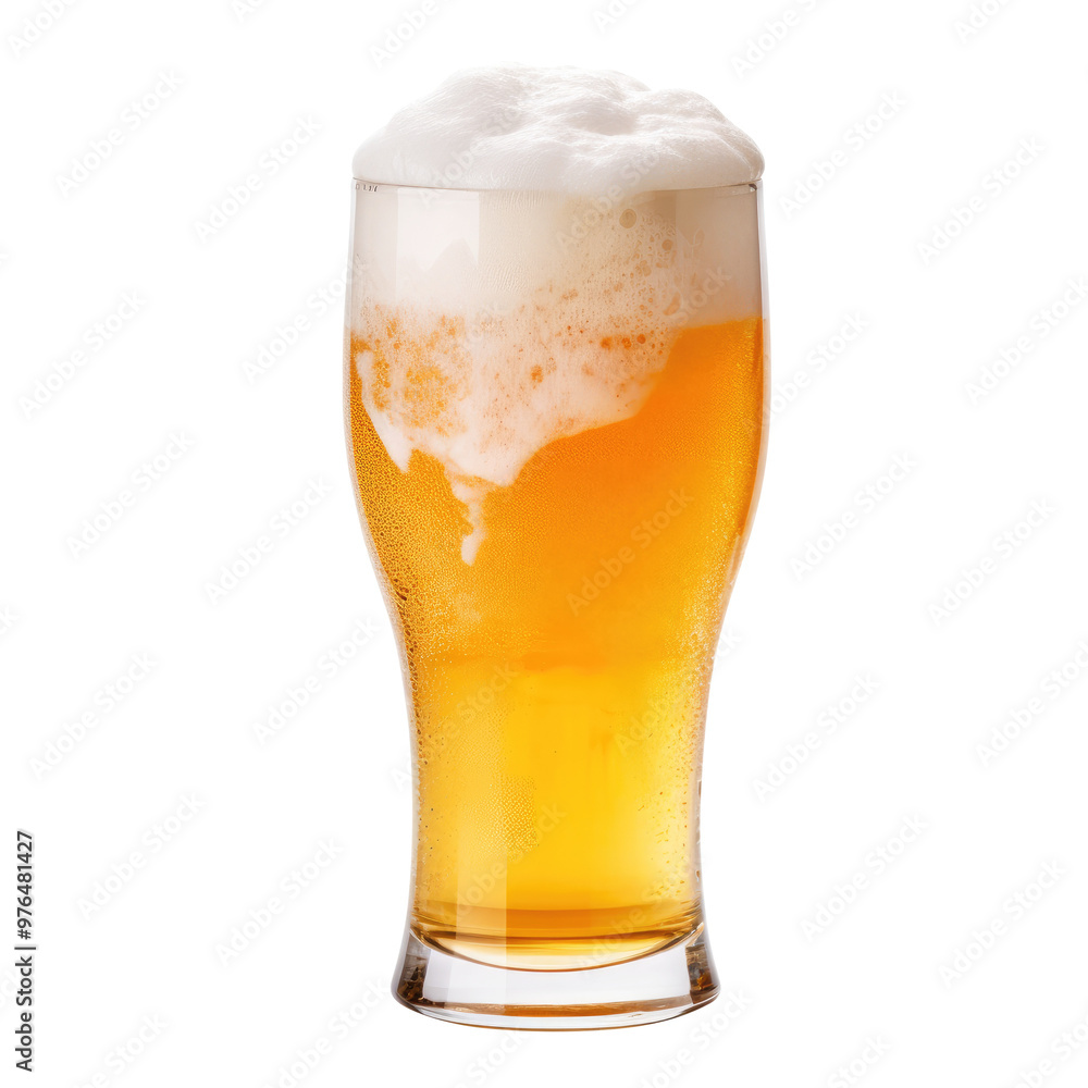 glass of beer with foam isolated on transparent white background, clipping path glass of beer with foam isolated on transparent white background, clipping path