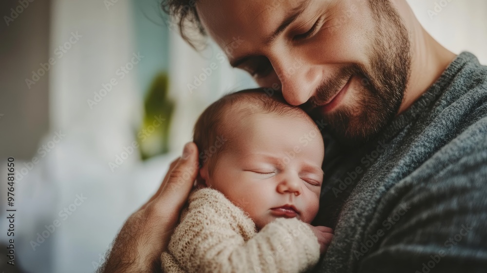 A father is holding a newborn baby on his chestin a recommended skin to skin way A father is holding a newborn baby on his chestin a recommended skin to skin way