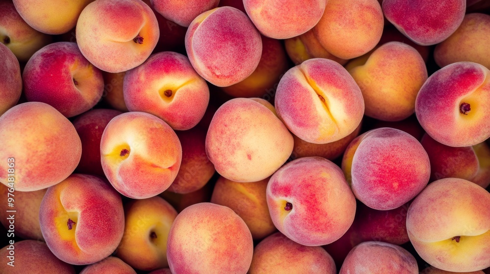 Close up on pile of fresh sweet Donut Peaches sale at farmers market.. View from above. Close up on pile of fresh sweet Donut Peaches sale at farmers market.. View from above.