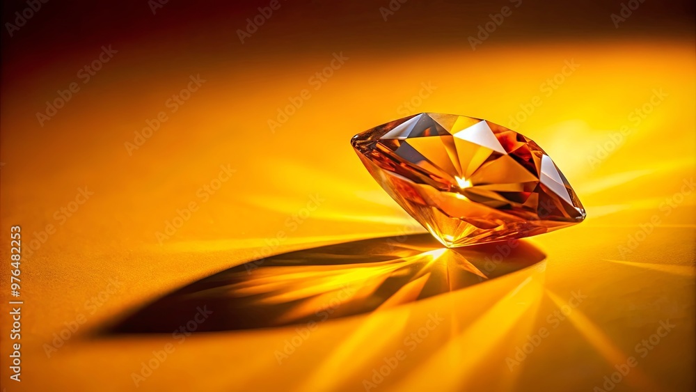 Orange diamond on yellow background casting shadow on ground Orange diamond on yellow background casting shadow on ground