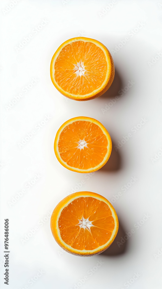 Fresh orange slices arranged in a vertical line. Vibrant color and texture, perfect for food, health, and culinary themes. Fresh orange slices arranged in a vertical line. Vibrant color and texture, perfect for food, health, and culinary themes.
