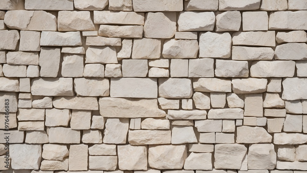 close-up view of a stone wall with an irregular pattern. The stones are of varying shapes and sizes, predominantly polygonal, and are tightly fitted together.
