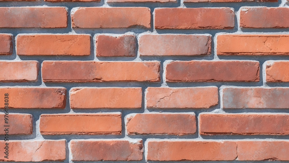 Obraz premium close-up view of a brick wall. The bricks are arranged in a horizontal, staggered pattern, typical of standard bricklaying