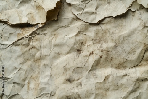 Interesting texture of old paper, darkened by time and dirty, on a white background. Unique vintage texture of old paper about 60-70 years old, ai