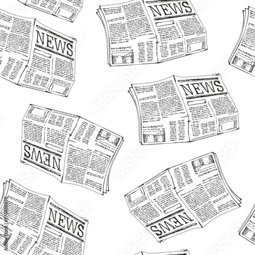 A pattern of newspapers featuring the word "NEWS" in a scattered layout, emphasizing information dissemination.