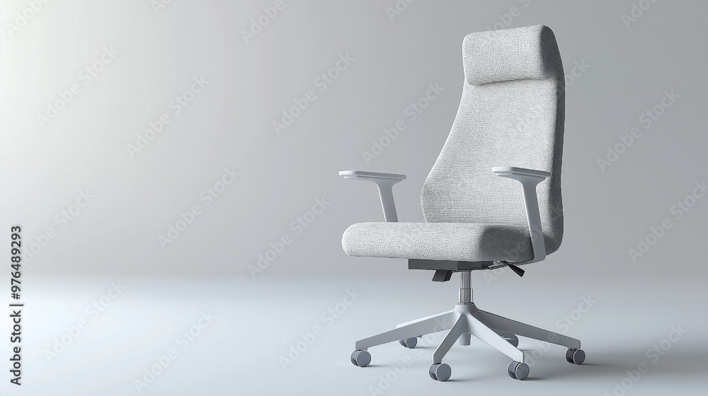 Generative AI 3D rendering of a cozy, ergonomic office chair with movable armrests against a stark white background Generative AI 3D rendering of a cozy, ergonomic office chair with movable armrests against a stark white background