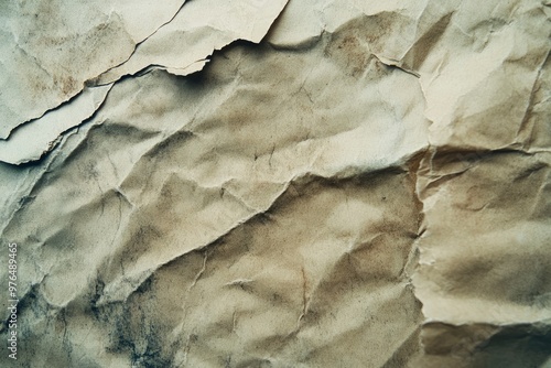 Interesting texture of old paper, darkened by time and dirty, on a white background. Unique vintage texture of old paper about 60-70 years old, ai