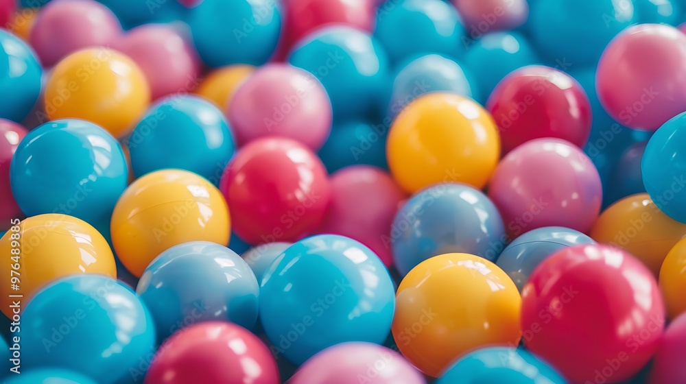 Colorful plastic balls in a children's playroom, close up Colorful plastic balls in a children's playroom, close up
