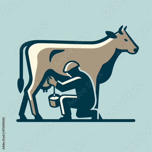 illustration of a person milking a cow