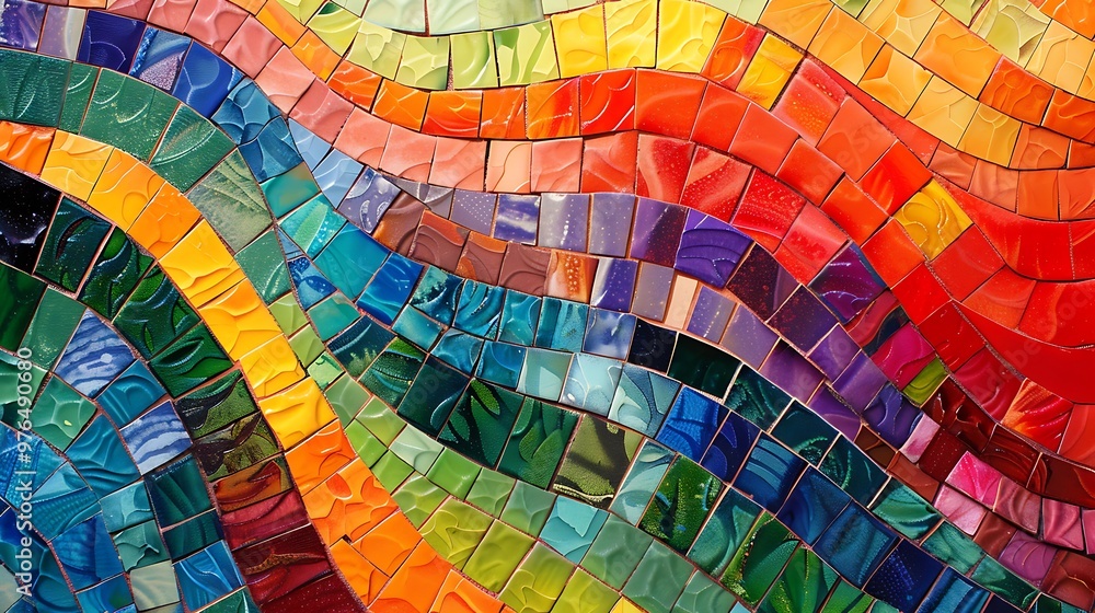 3d render of colorful mosaic wall in metro station or train station 3d render of colorful mosaic wall in metro station or train station