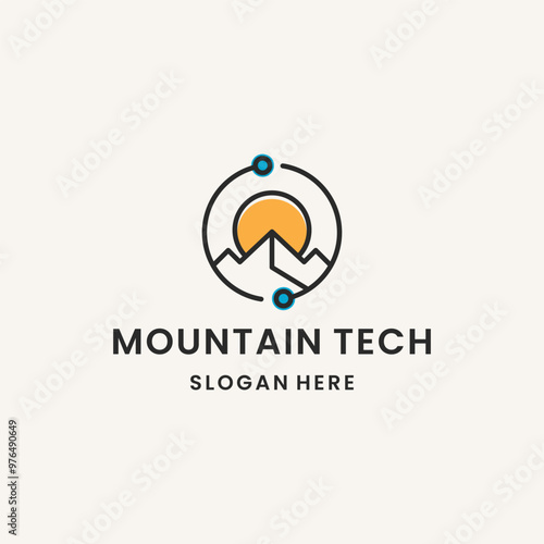 Mountain tech logo template vector illustration design