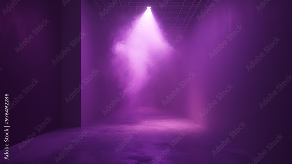 Obraz premium A single spotlight illuminating a hazy purple room