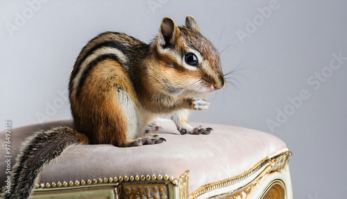 elegant squirrel sitting on a luxurious chair photo