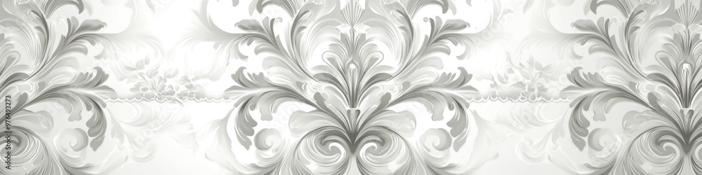 A wide background banner with an elegant damask pattern in soft gray tones, offering a classic and sophisticated look A wide background banner with an elegant damask pattern in soft gray tones, offering a classic and sophisticated look