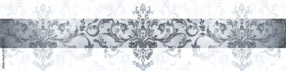 A wide background banner with an elegant damask pattern in soft gray tones, offering a classic and sophisticated look A wide background banner with an elegant damask pattern in soft gray tones, offering a classic and sophisticated look