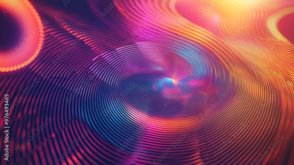 An abstract pattern of circular light waves in various spectrum colors, creating a mesmerizing effect An abstract pattern of circular light waves in various spectrum colors, creating a mesmerizing effect
