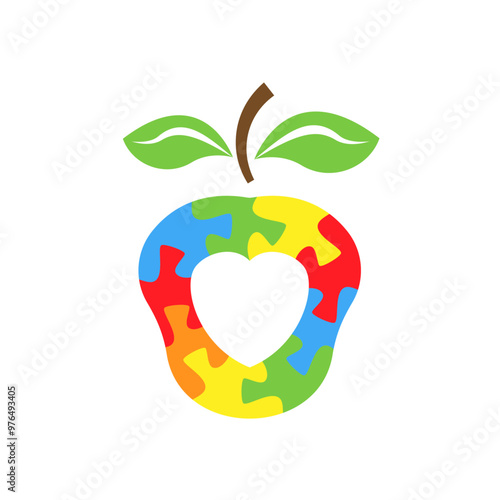 Special Education. Abstract apple puzzle with heart inside Vector isolated on white background.
