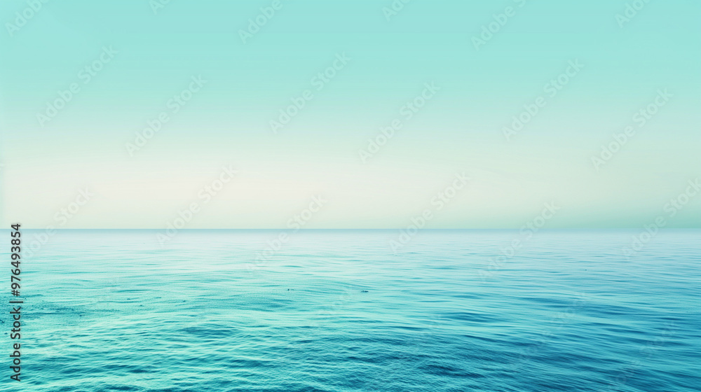 Abstract watercolor seascape with expanses of green and blue water shrouded in mist and haze.The blue sky creates a calm and serene atmosphere. Abstract watercolor seascape with expanses of green and blue water shrouded in mist and haze.The blue sky creates a calm and serene atmosphere.