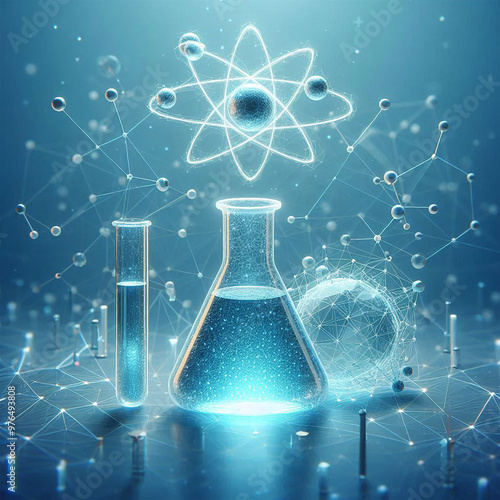 futuristic science background Blue with chemical measuring cup modern blue abstract background
