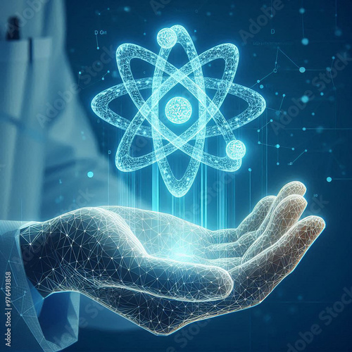 A businessman is showing the development of advanced science with sophisticated technology.