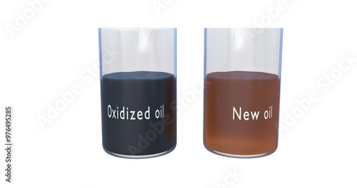New oil compared to oxidized oil; Machinery lubrication system; Oil lubricant oxidation comparison 