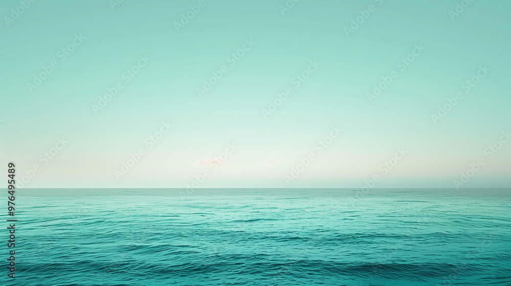 Obraz premium Abstract watercolor seascape with expanses of green and blue water shrouded in mist and haze.The blue sky creates a calm and serene atmosphere.