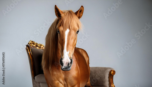 Elegant Horse Sitting on a Luxury Chair