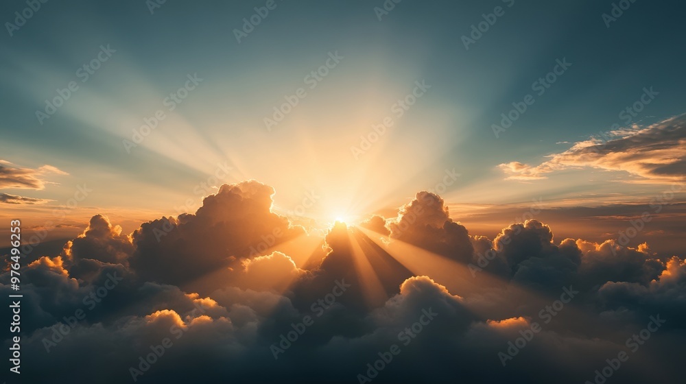 A breathtaking sunrise over clouds, showcasing golden rays piercing through the sky, evoking feelings of peace and tranquility. A breathtaking sunrise over clouds, showcasing golden rays piercing through the sky, evoking feelings of peace and tranquility.