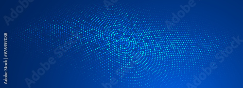 Glowing blue dotted wallpaper. Abstract curved round dot grid texture. Circle halftone pattern background. Dark navy backdrop for technology, business, news, healthcare, medicine design. Vector