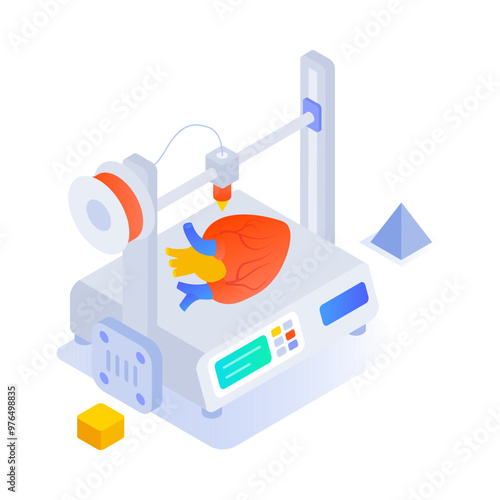 An isometric style icon of bioprinting 