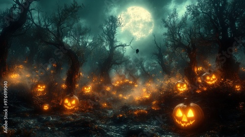 Enchanted Halloween Night in the Mysterious Pumpkin Forest