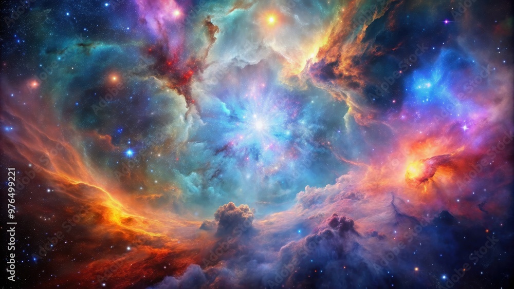 Naklejka premium A beautiful and colorful nebula in deep space , galaxy, stars, universe, interstellar, astronomy, cosmic