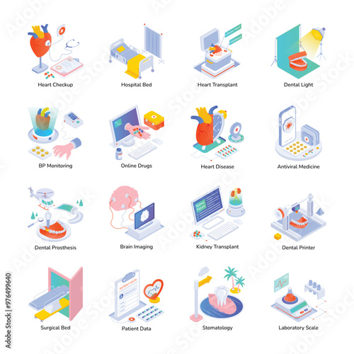 Basic RGBSet of Medical Treatments Isometric Icons 