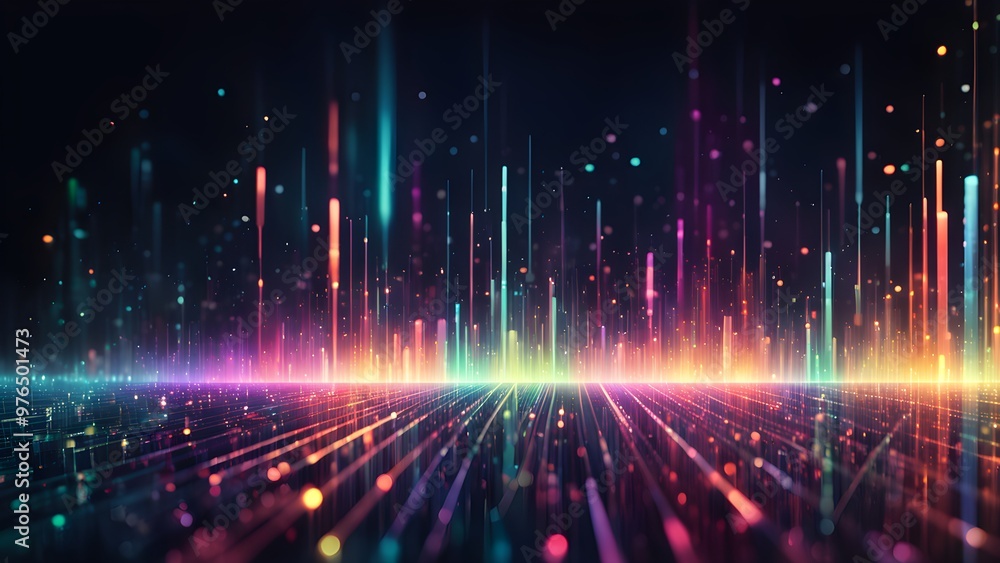 Abstract digital background with colorful lines and particles in a dark background. Abstract digital background with colorful lines and particles in a dark background.